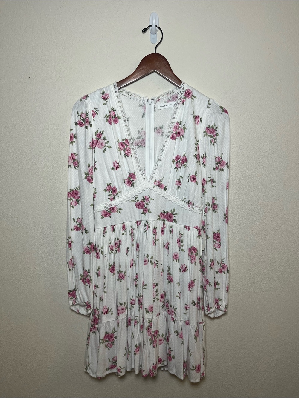 Altar'd State White Dress with Pink Floral Trim